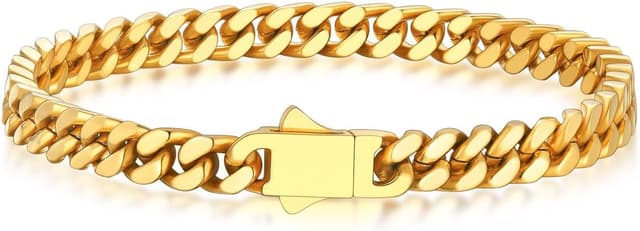 Detalle de Bandmax Herren Panzerarmband aus 316L Edelstahl (5 mm) mit kubanischer Miami-Kette, 19/21/23 cm – silber/schwarz/vergoldet