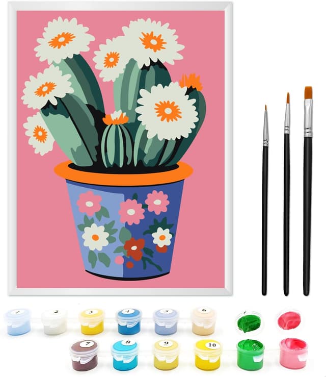 Thumbnail 6 de Zimrobin Malen nach Zahlen für Mädchen ab 7–9 Jahre (Sonnenblume), 18 x 24 cm mit Rahmen, 3 Pinseln und Acrylfarben