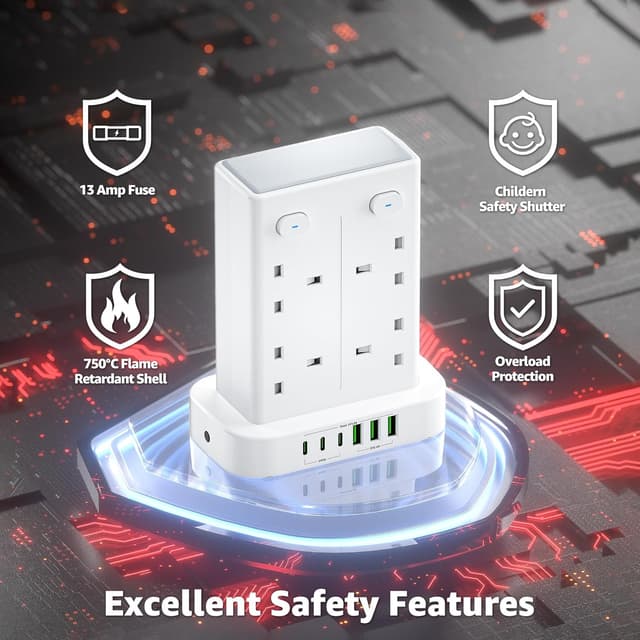 Thumbnail 4 de Tower Extension Lead with USB Slots 8 Way