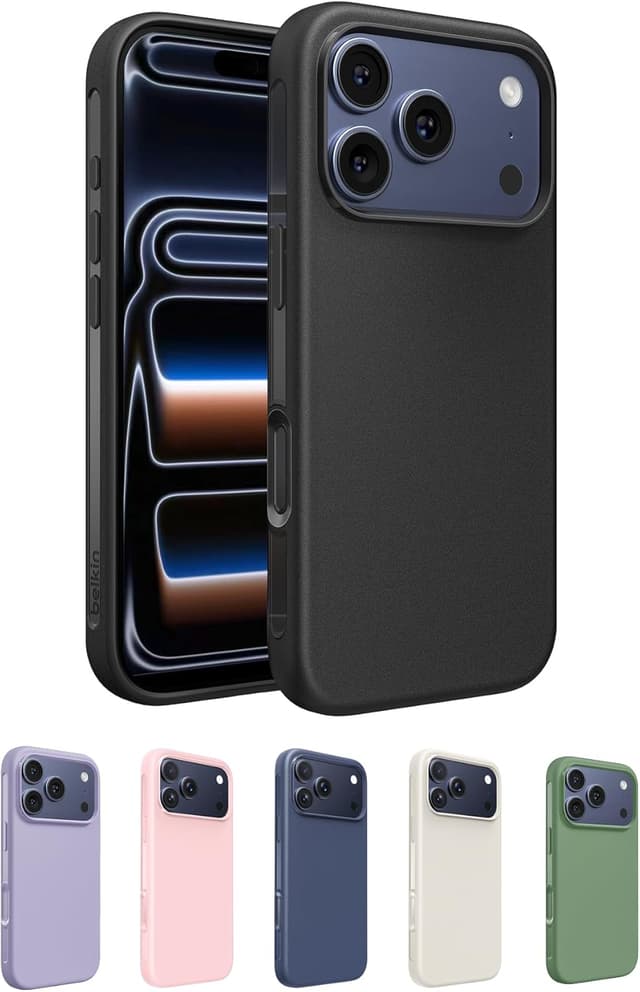 Detalle de Belkin SheerForce Protect MagSafe-Compatible iPhone 17 Pro Max Case (Black) – Slim, Transparent & Shockproof