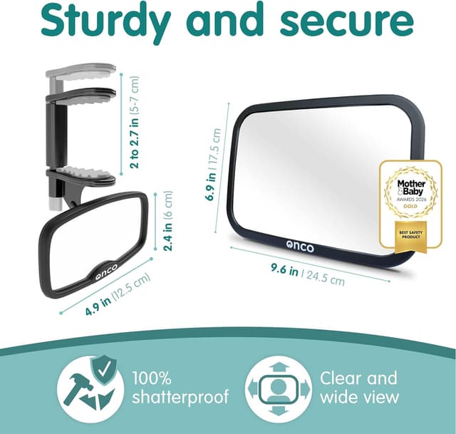 Detalle 2 de Onco Baby Car Mirror Bundle (Rear & Forward Facing) – 100% Shatterproof, Shakeproof Clip-On Mirrors