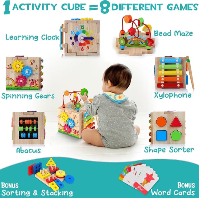 Thumbnail 1 de HELLOWOOD Wooden Activity Cube 8-in-1