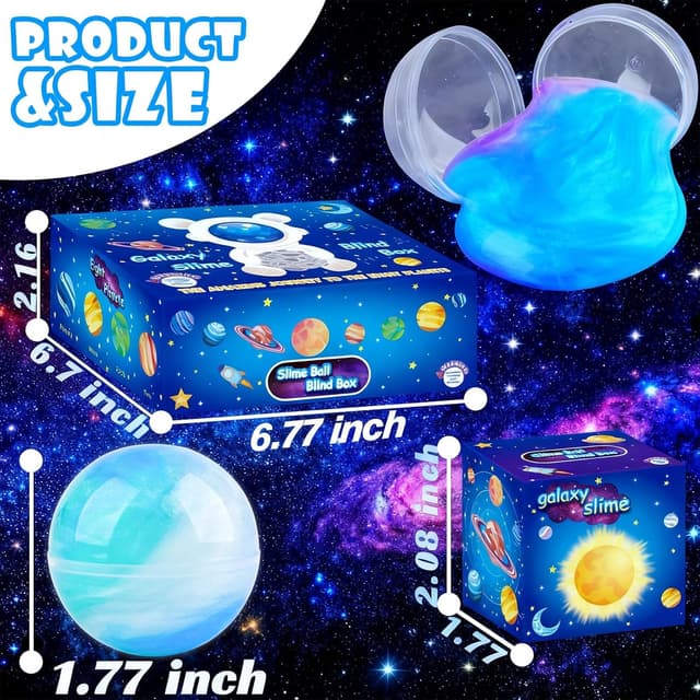 Detalle de Galaxy Slime Party Favors for Kids slime ball blind box kit (9 jars) – non-sticky, sensory stress relief