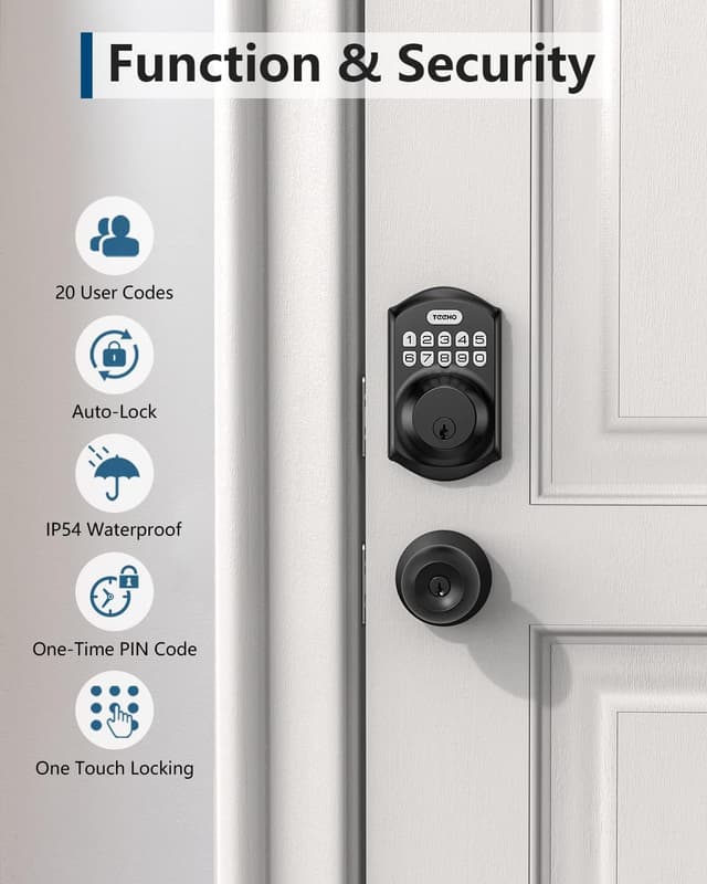 Detalle de TEEHO TE001 Keyless Entry Keypad Smart Deadbolt (Matte Black) with 2 Keys
