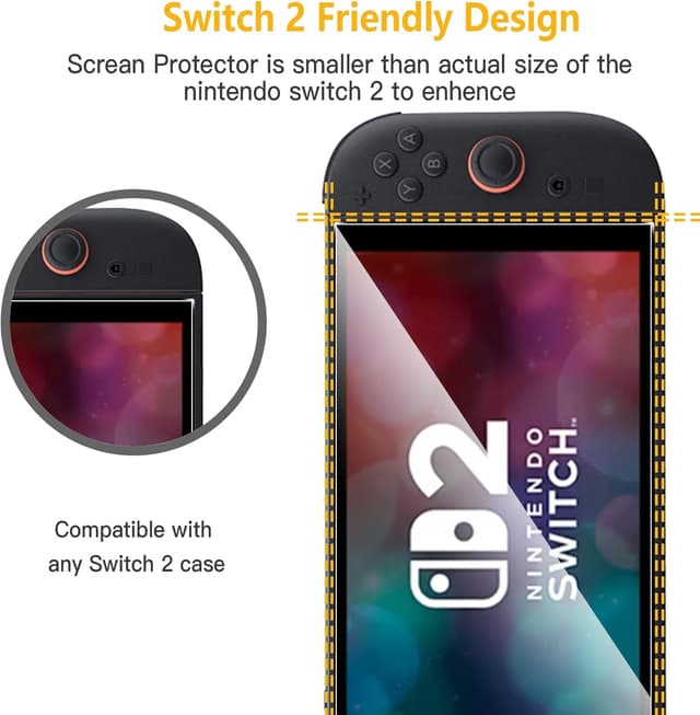 Detalle 2 de Lot de 2 verres trempés WFTE pour Nintendo Switch 2 (modèle 2025) – 0,26 mm, dureté 9H, transparence 99%