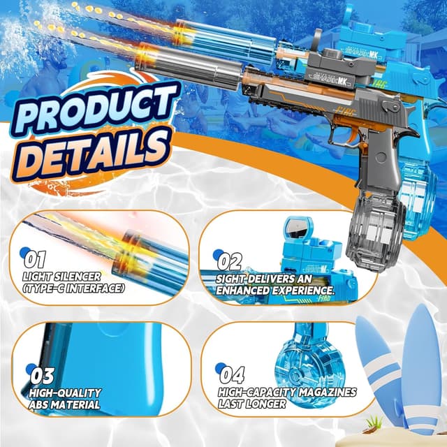 Detalle de UROINT Elektrische Wasserpistole für Kinder „Desert Eagle“ (2er-Set) mit LED