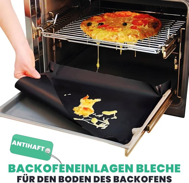 Detalle de Lukata Untere Backofen-Abdeckmatte-Set mit Spachtel & Bürste (3-teilig) – wiederverwendbare Antihaft-Backofenmatten aus Fiberglas