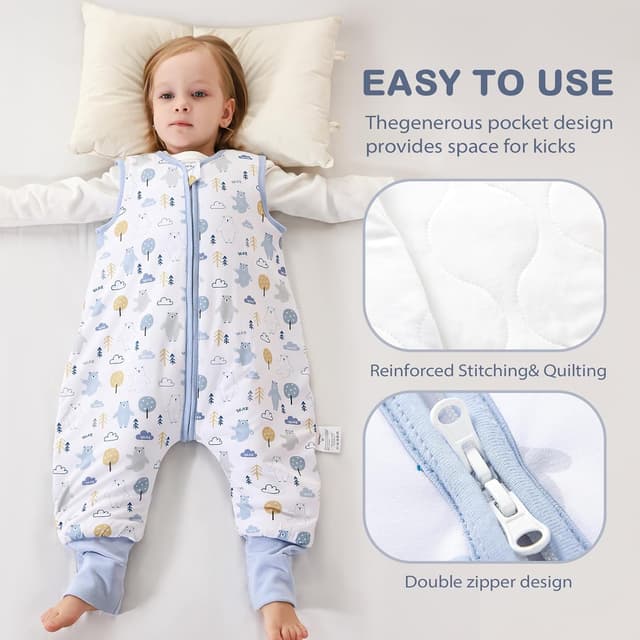 Detalle de ToyaTec Baby Sleeping Bag with Feet (Bear, XL) – 2.5 Tog bamboo-rayon soft sleeping blanket
