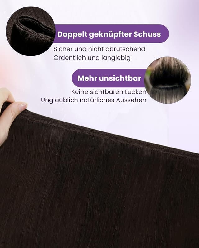 Detalle de LaaVoo Extensions Echthaar Tressen Dunkel Braun (Remy), 100 g, glatt, 40 cm – Echthaar-Extensions mit Mikroperlen-Befestigung