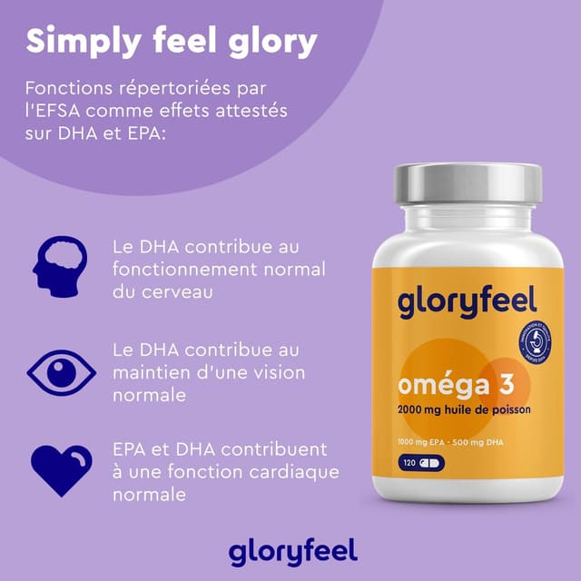 Detalle de Omega 3 2000 mg Huile de poisson sauvage (rTG) – 1000 mg EPA + 500 mg DHA, 120 gélules