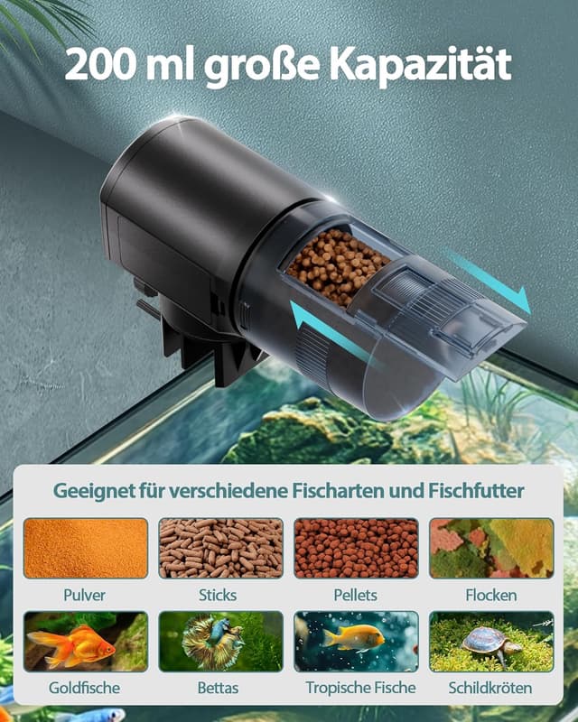 Detalle 2 de Futterautomat 200 ml für Aquarium 🐟