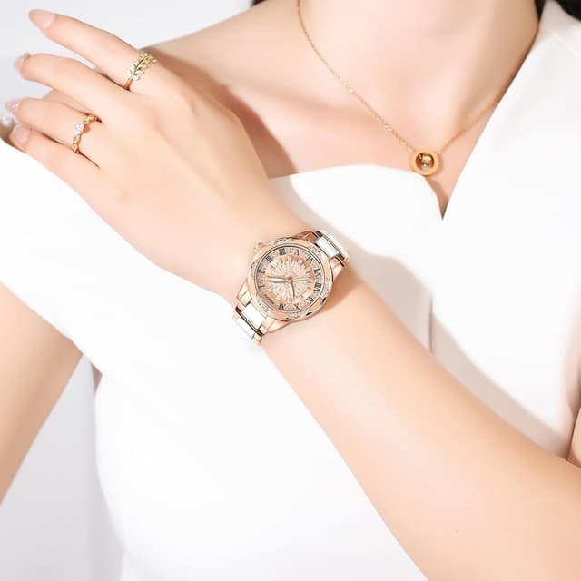 Detalle de NIBOSI Orologio da donna analogico al quarzo con quadrante diamantato e sfera giratoria