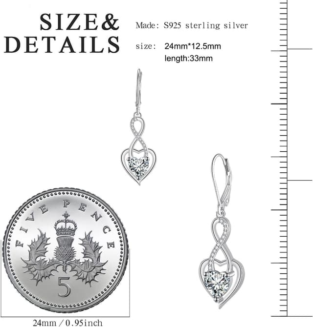 Detalle de J.MUEN Ohrringe Infinity mit Herz, Silber 925 – lange hängende Schmuck-Ohrringe als Geschenk