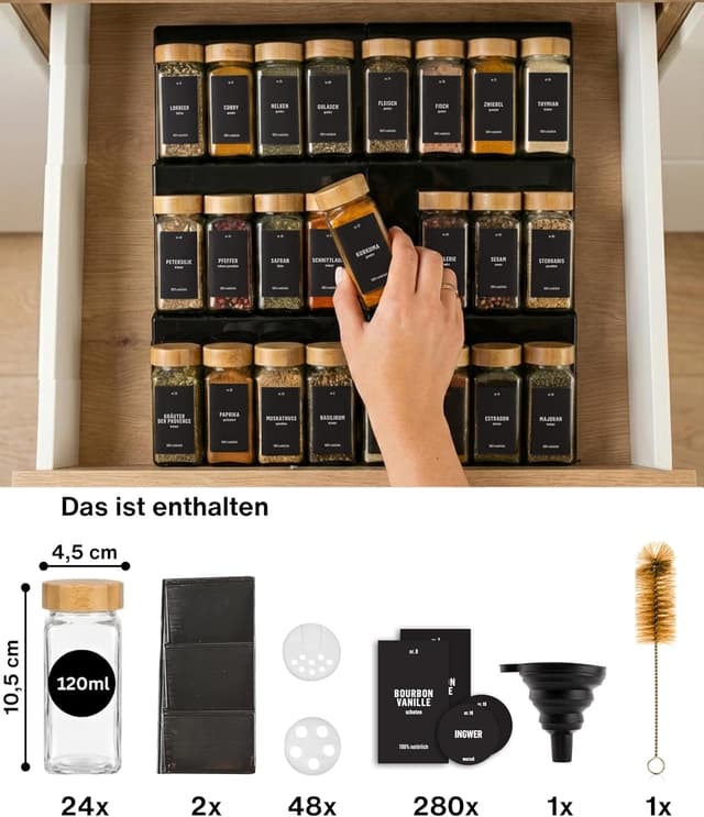 Detalle 2 de Deo haus Gewürzregal Schublade mit 24 Gläsern