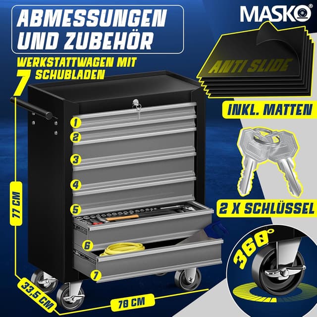 Detalle 2 de Masko Werkstattwagen 7 Schubladen 🛠