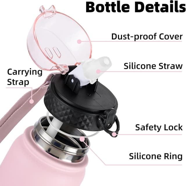 Detalle de Oldley Stainless Steel Water Bottle with Straw (1L) – Vacuum Insulated, Leakproof Sports Flask