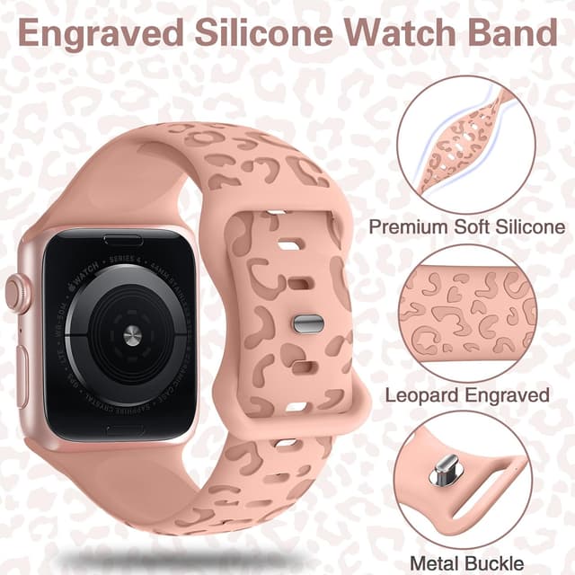 Detalle de Towsnails leopard print silicone Apple Watch sport band (Pink Sand) for 44/45/46/49mm & 42mm