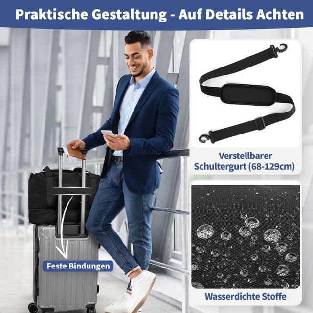 Detalle de VSNOON Ryanair Handgepäck Tasche 40x30x20 (24L) mit Nassefach und Schuhfach