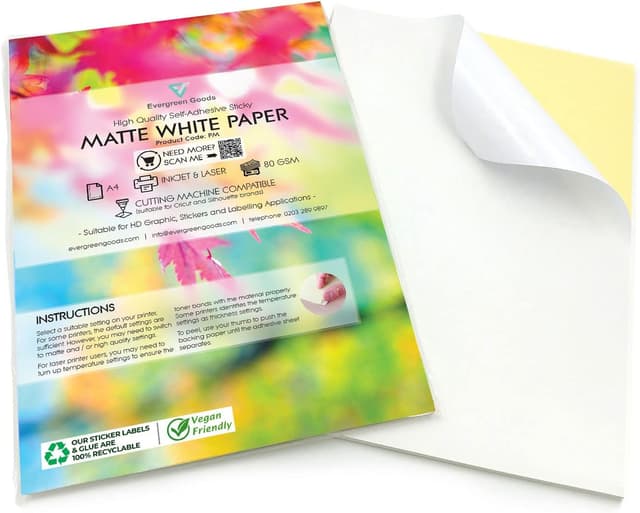 Detalle de Evergreen Goods Ltd 50 Sheets A4 White Matte Self-Adhesive Sticker Paper (Inkjet & Laser)