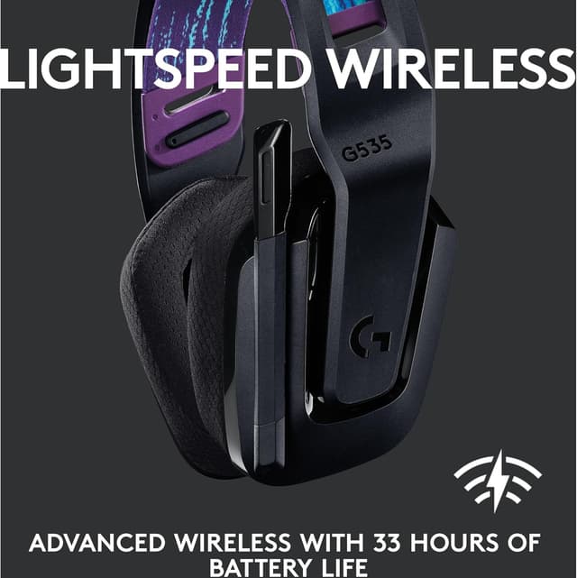 Detalle de Logitech G535 LIGHTSPEED Wireless Gaming Headset (black) – lightweight on-ear, flip-to-mute mic