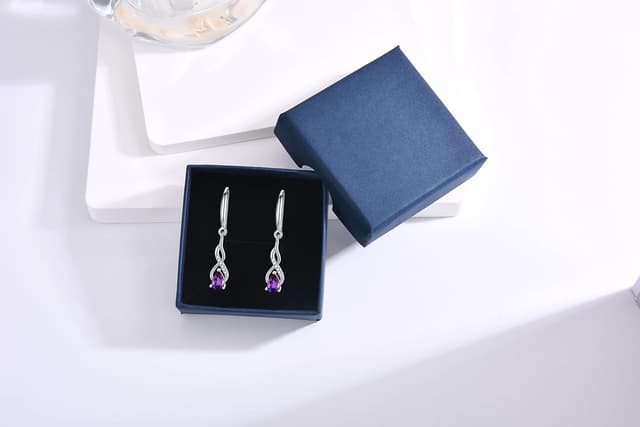 Thumbnail 6 de WOVEE Ohrringe Silber 925 hängend mit AAA-Zirkonia und Amethyst – lange Hängeohrringe