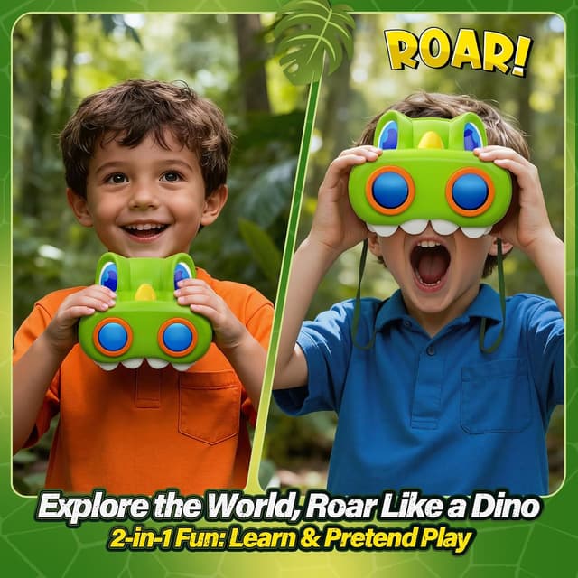 Detalle 2 de Zmpolir Kids Dinosaur Binoculars (with Compass) + Bird Watching Manual — Outdoor Camping Exploration Toy for Ages 3–12 (Green)