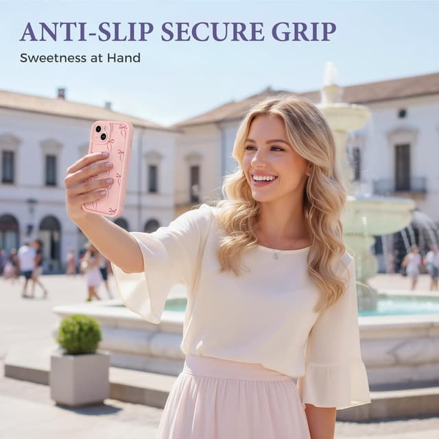 Detalle 2 de FUXICASE iPhone 14 Case (Pink Bow) — Soft TPU/Silicone-Style Protection With Raised Edges