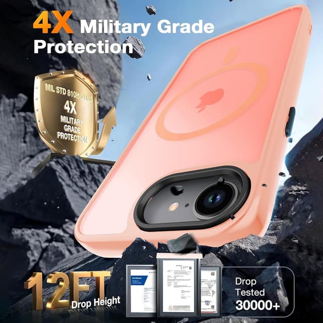 Detalle de BPOASE iPhone 16E / iPhone 17E Case with Tempered Glass Screen Protector (MagSafe-Compatible) - Ultra Slim Matte Pink