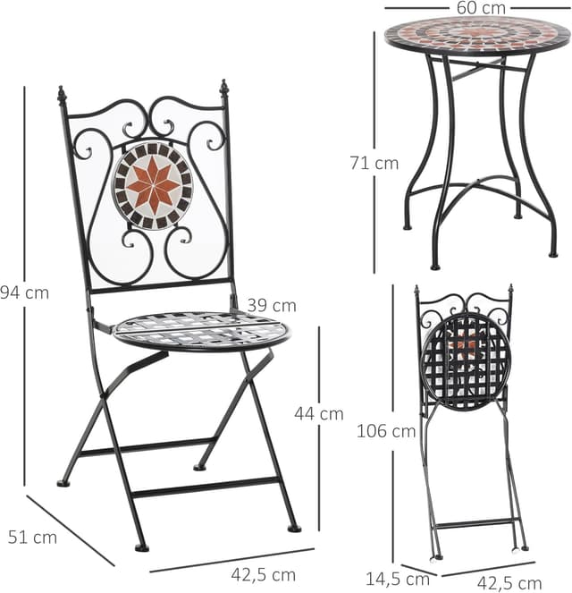 Thumbnail 6 de Outsunny Ensemble Bistro 2 Places 3 pièces