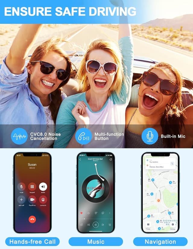 Detalle de COMSOON Bluetooth AUX Adapter (3.5mm) with CVC8.0 Noise Reduction, 16H Battery Life, Dual Connection (Black+Pink)