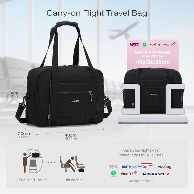 Detalle de Sac de voyage cabine SPAHER 2X 40x30x20 cm imperméable 25L avec compartiments humide