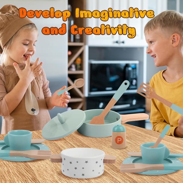 Thumbnail 4 de Juego de ollas y sartenes de madera para niños 3+