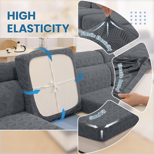 Thumbnail 4 de Ystyle copricuscini divano elasticizzato grigio chiaro per penisola (1 posto*2 + chaise longue)