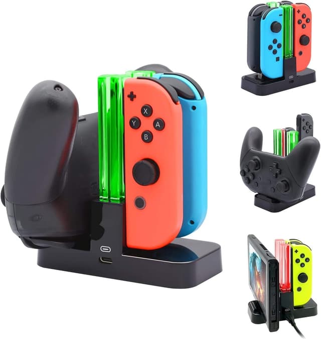 Detalle de FASTSNAIL Ladestation für Nintendo Switch: bis zu 4 Joy-Con-Controller oder 1 Pro Controller + 2 Joy-Con