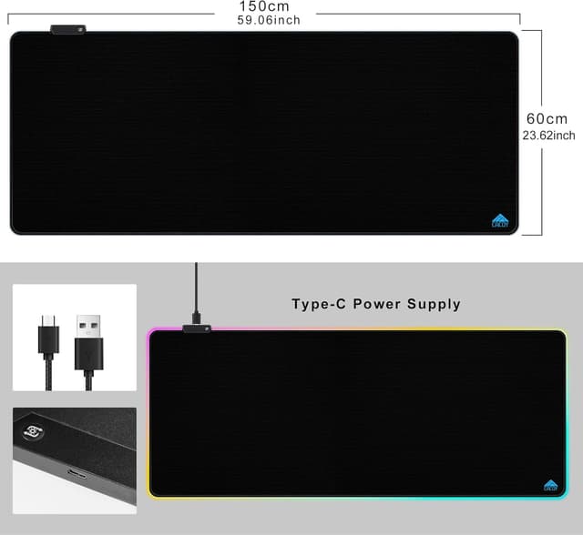 Detalle 2 de Cacoy tappetino per mouse gaming RGB XXL 1500×600×3 mm con 9 modalità luce