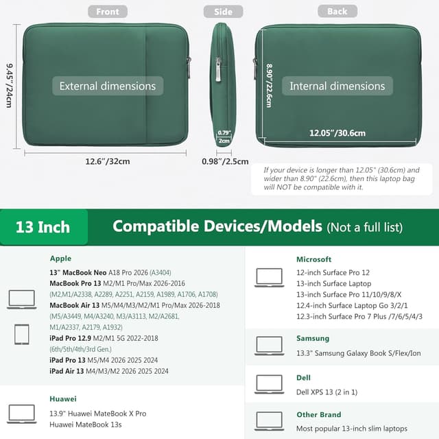 Detalle de Custodia HYZUO da 13 pollici per laptop e tablet fino a 13: protezione 360° in verde giungla