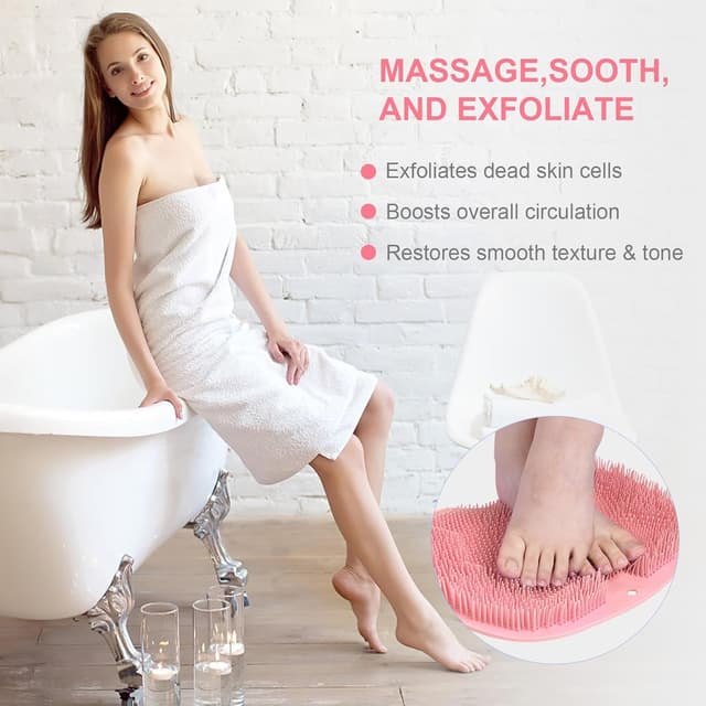 Detalle de ACWOO Shower Foot Scrubber Mat (Pink) – non-slip suction cups foot exfoliation & massage
