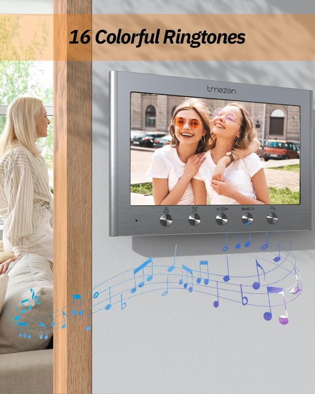 Detalle de TMEZON Video-Türsprechanlage fürs 2-Familienhaus mit 7-Zoll-Farbmonitor, HD-Türklingelkamera & 2-Draht
