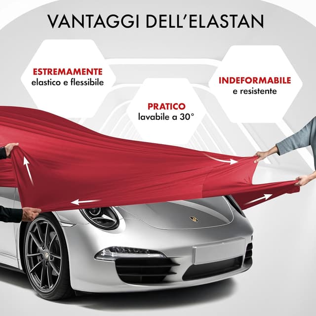 Detalle de WALSER Premium Telo Copriauto da Interno Stretch Plus Elasticizzato e Antipolvere – Misura 2, Rosso