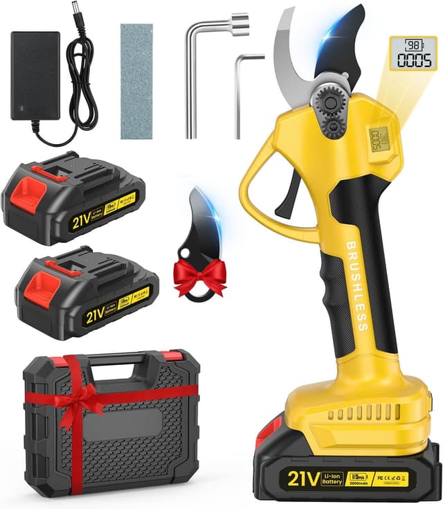 Detalle de POIFL Forbici Potatura a Batteria 1000W, 35 mm (SK-7 Lama) con display e 2 batterie 2000 mAh 21V