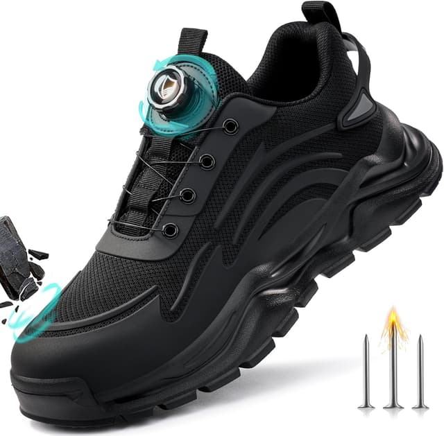 Detalle de GUSAYEX Steel Toe Cap Trainers for Men – Lightweight Breathable Work Shoes with Swivel Buckle Laces