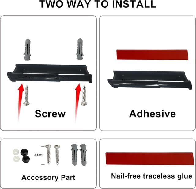 Detalle de MONEER Aluminum Alloy Under-Cabinet Paper Towel Holder (Black) — Self-Adhesive or Screw Mount