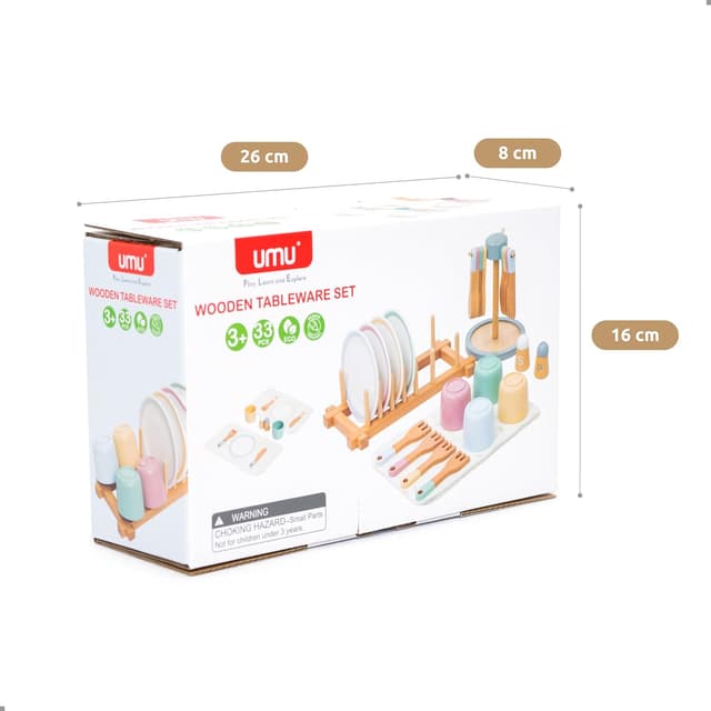 Thumbnail 6 de UMU Grand ensemble de vaisselle en bois 28 pièces 🍽