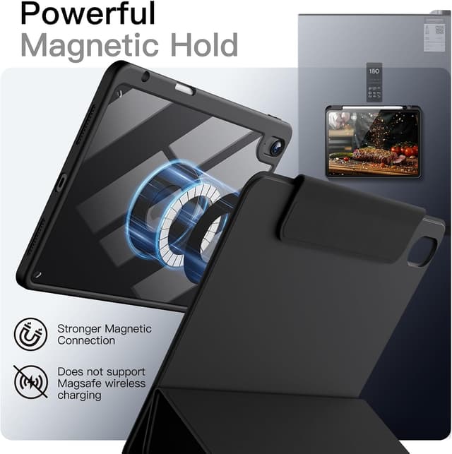 Detalle de JETech magnetische abnehmbare Hülle für iPad Air 11 Zoll (M4/M3/M2/5./4.) mit Stifthalter, 360°-Stand und entfernbarer Rückabdeckung (Schwarz)