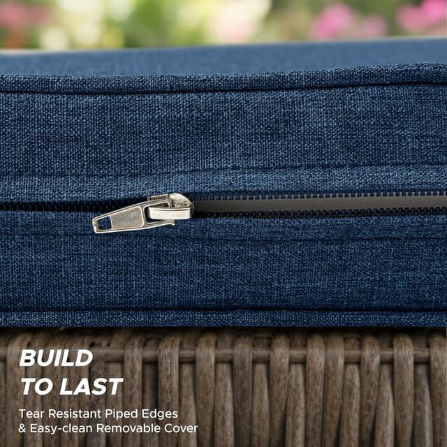 Detalle de Fitfree Outdoor Chair Cushions (Set of 4) – Water-Resistant, Fade-Resistant Patio Seat Pads with Ties, Navy Blue, 19 x 19 Inch