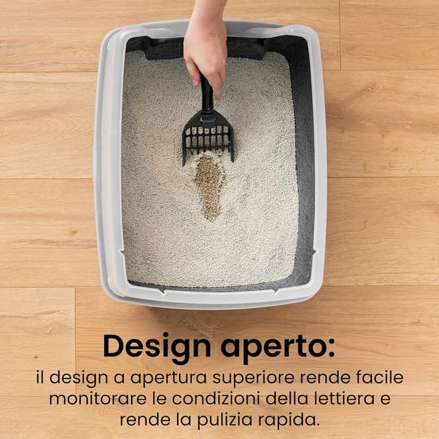 Detalle de Iris Ohyama CLH-12 vaschetta per lettiera con paletta, grigio, pareti rimovibili e tetto aperto