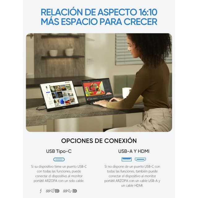 Detalle 2 de Arzopa Z1RC monitor 16" QHD 2,5K FreeSync