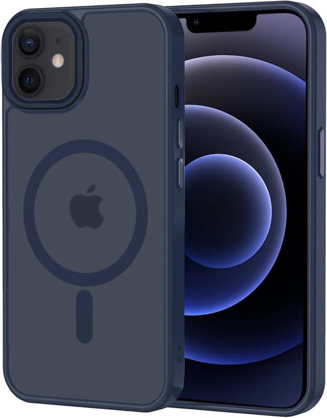 Detalle de Coque XTCASE pour iPhone 12 Mini magnétique compatible MagSafe, dos mat translucide anti-rayures et bumper TPU antichoc – Bleu