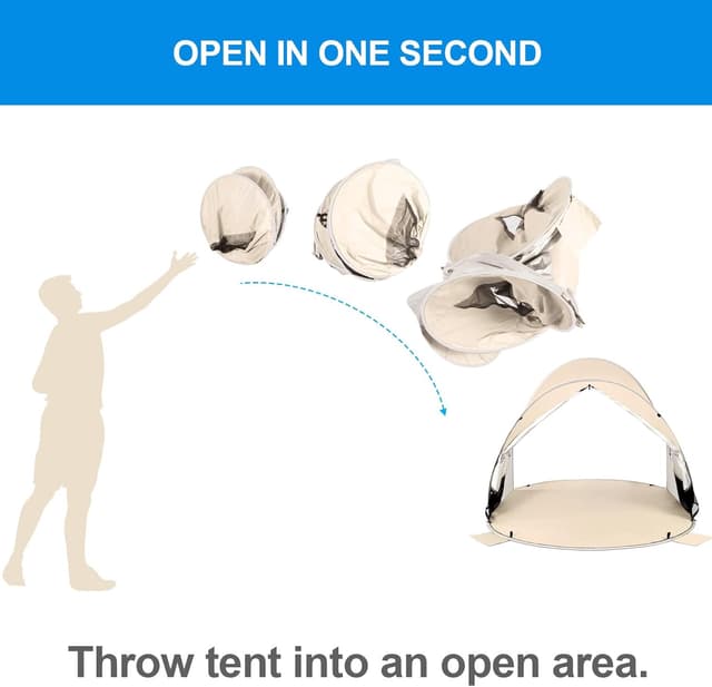 Detalle de Wolfwise Tenda pop-up istantanea per 3-4 persone con UPF 50+ beige, riparo portatile per spiaggia e trekking