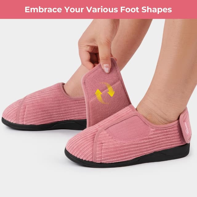 Detalle 2 de HomeTop Women’s Corded Velveteen Adjustable Hook-and-Loop Closed-Back Slippers